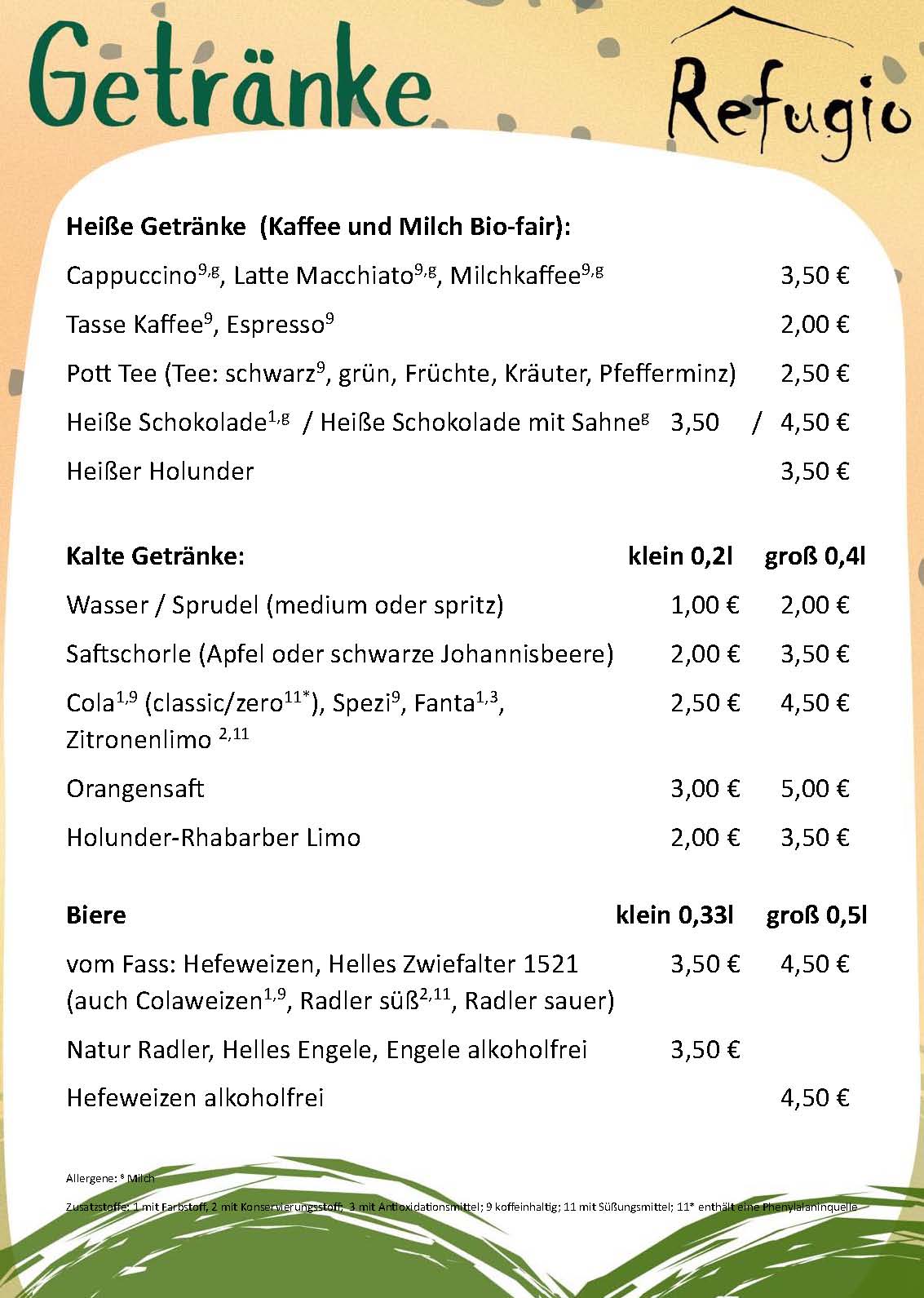 2505 Getränkekarte für Speisekarte Seite 1